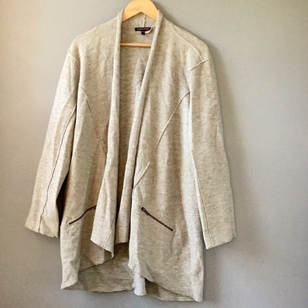 EILEEN FISHER Merino Wool Open Gray Open Cardigan